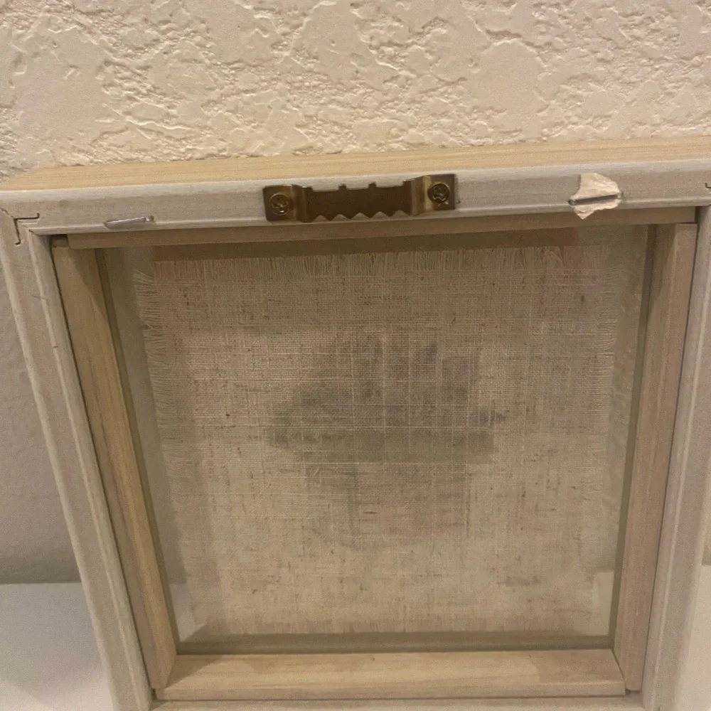 Vintage Signed Textured Fabric Botanical Wall Art with Natural Wood Frame 7”x 7”